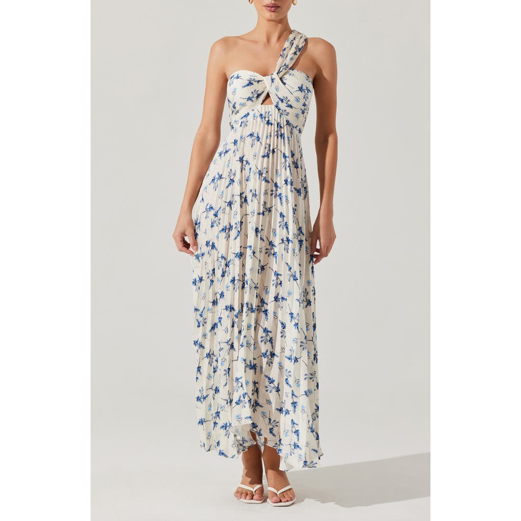 Astr The Label Rasya Floral Pleated One-shoulder Maxi Dress