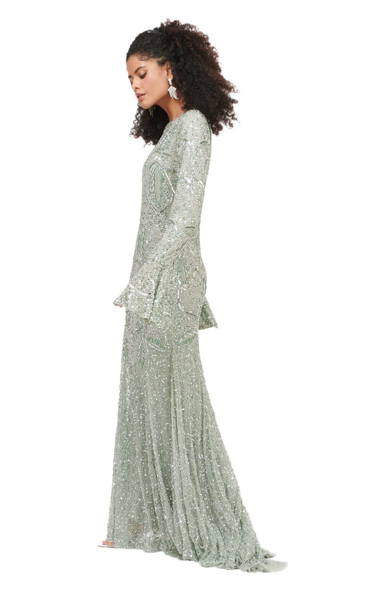 MARYISA Occasion Modest Embellished Sequin Beaded Cape Sleeves Evening Maxi Dress, Alternate, color,