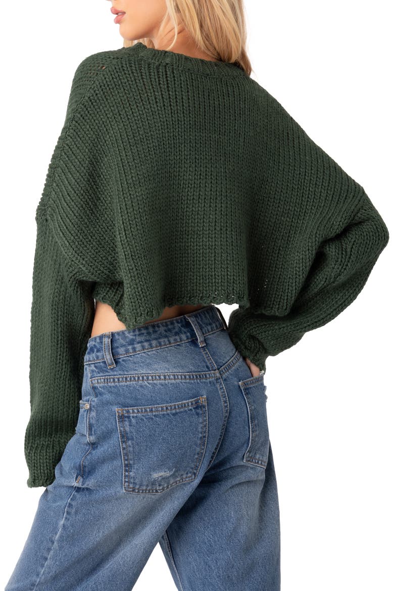 Mega Star Intarsia Crop Sweater, Alternate, color, GREEN
