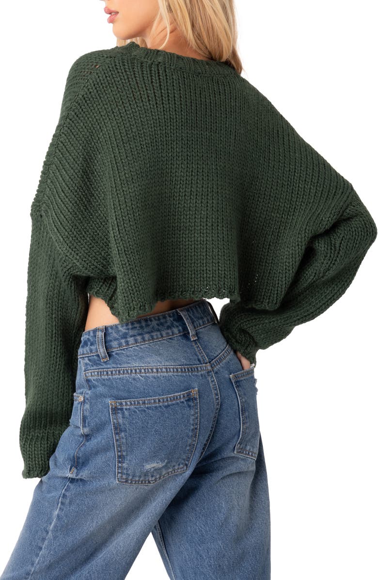 EDIKTED Mega Star Intarsia Crop Sweater, Alternate, color, Green