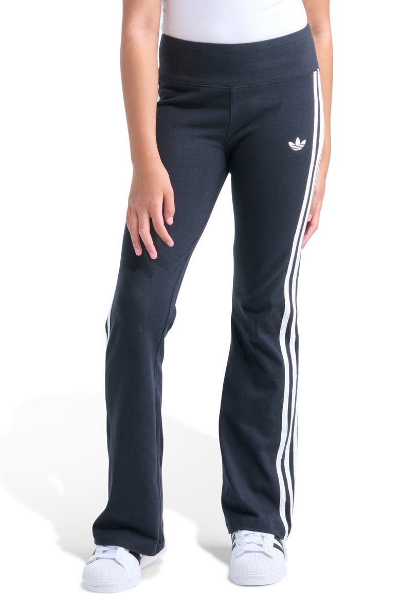 adidas Kids' 3-Stripes Stretch Cotton Flare Leggings, Main, color, Black