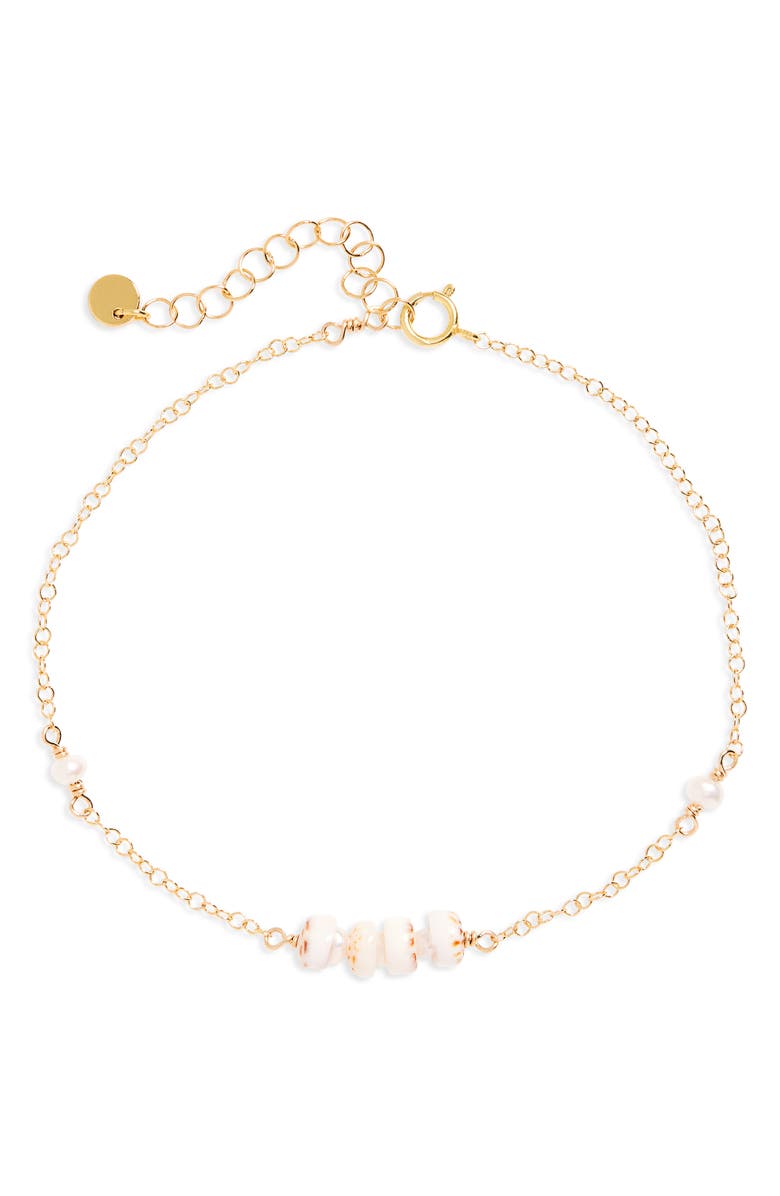 Kiara by Ki-Ele Michelle Dainty Puka & Pearl Bracelet, Main, color, 