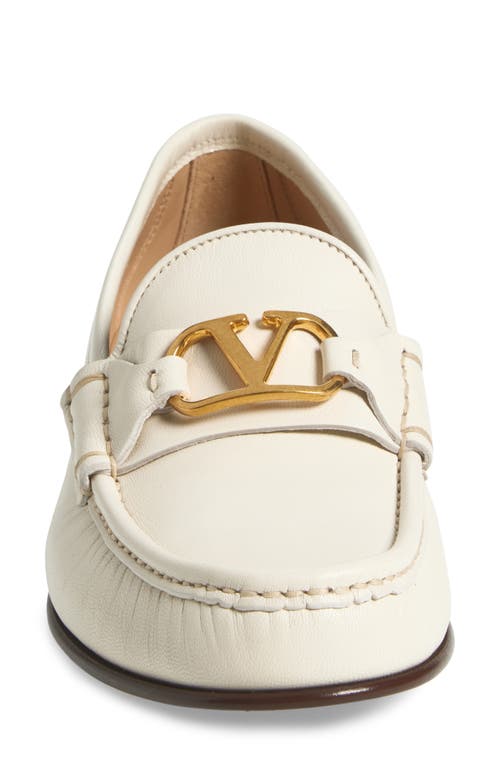 Valentino Ivory Leather Loafer With Golden Metal V Logo