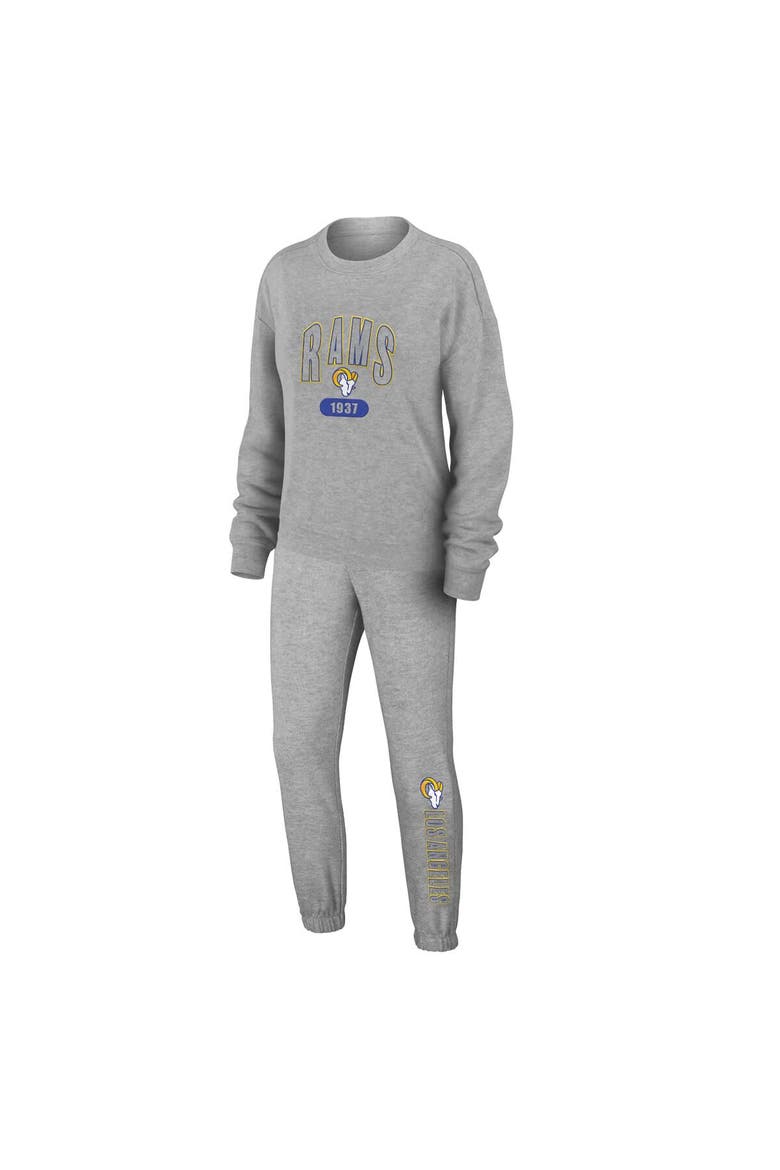 Women's WEAR by Erin Andrews Heather Gray Los Angeles Rams Knit Long Sleeve Tri-Blend T-Shirt & Pants Sleep Set, Main, color, Heather Gray