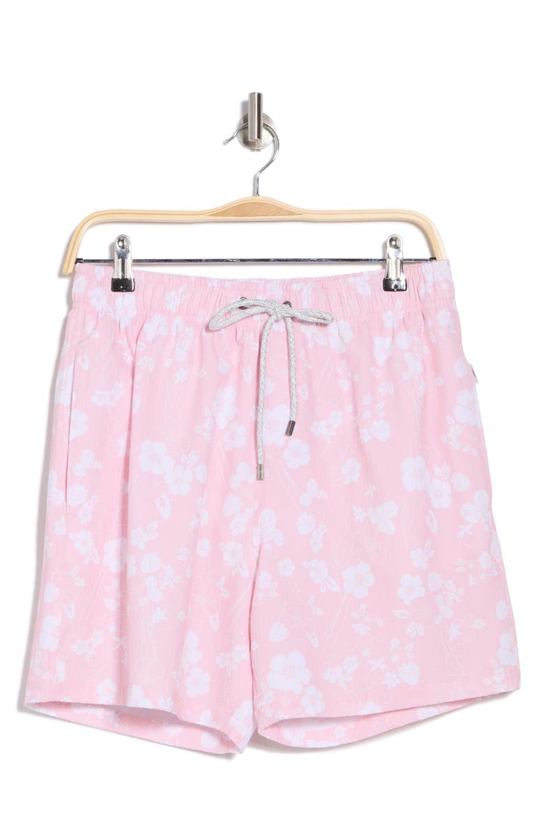 Vintage Summer Seersucker Stretch Volley Swim Trunks, Alternate, color, Pink