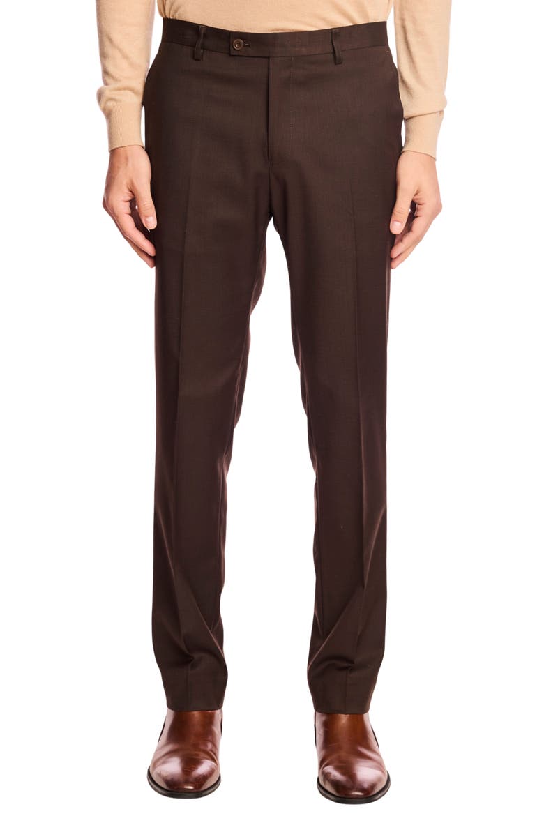 Downing Slim Fit Flat Front Dress Pants, Main, color, DARK CHOCOLATE