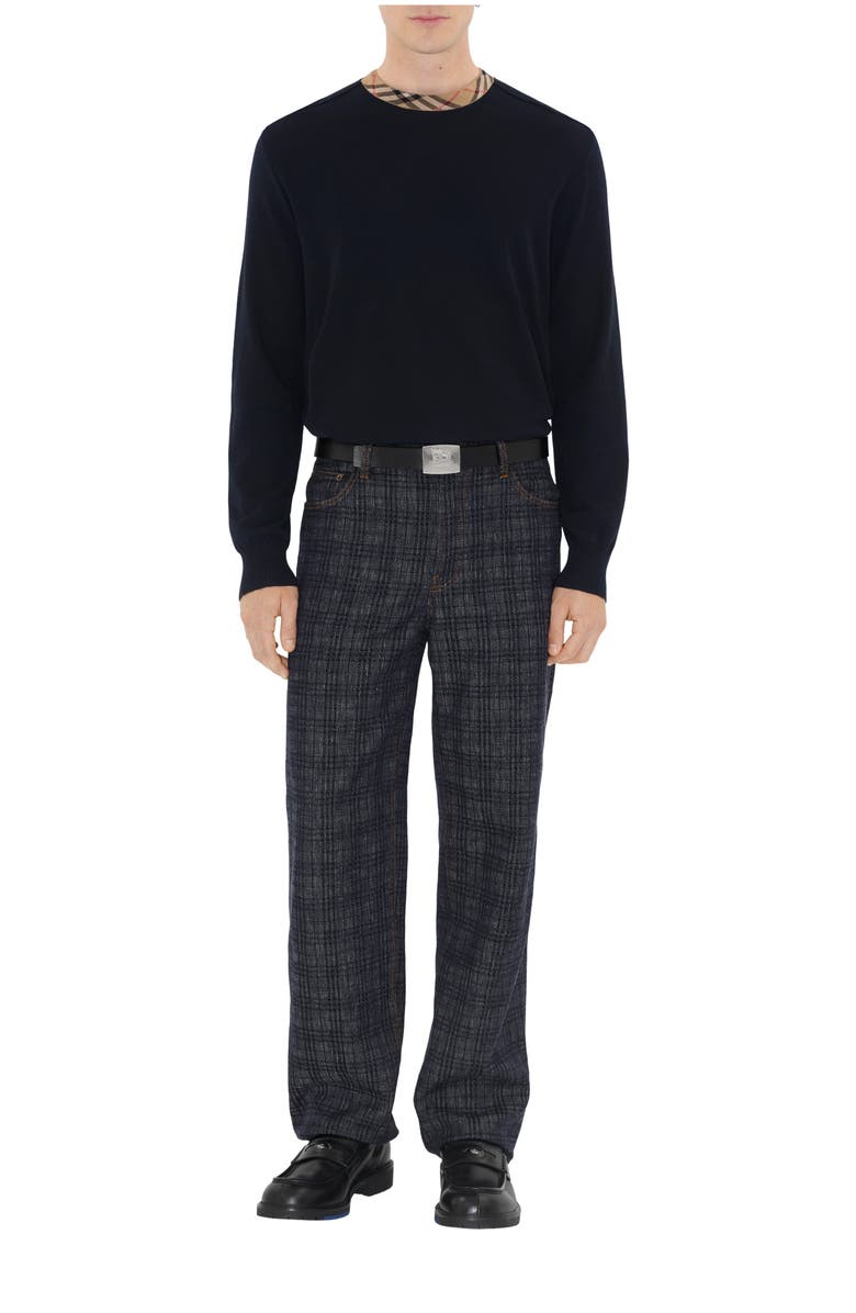 Burberry Check Trim Wool Sweater, Main, color, Black