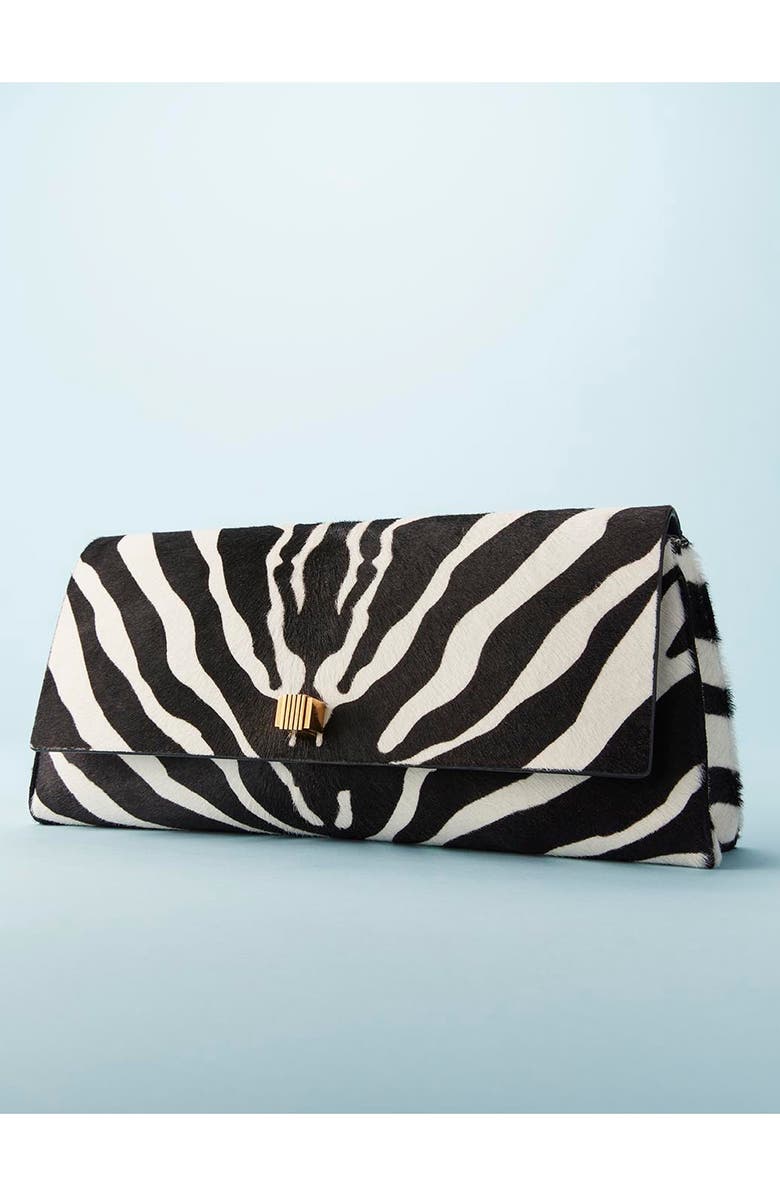 Khaite Audrey Genuine Calf Hair Clutch, Alternate, color, Black / White 294