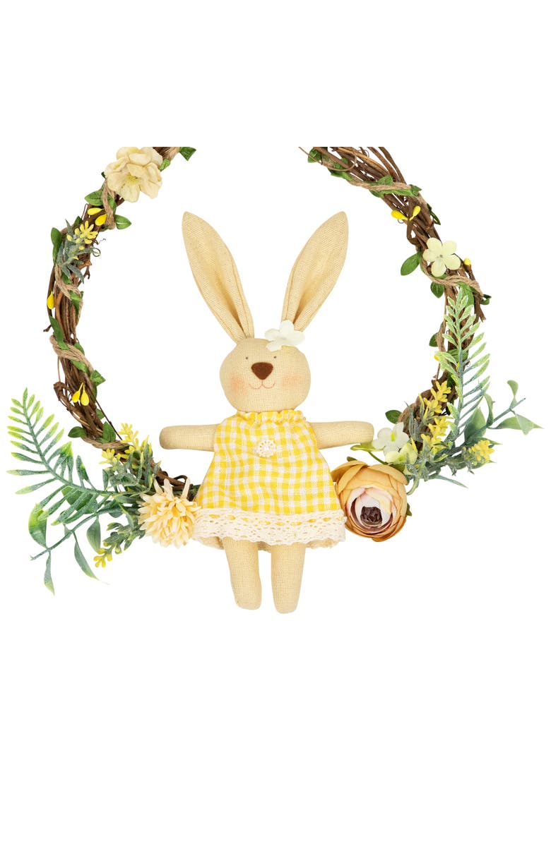 Northlight Bunny with Flowers Artificial Mini Easter Twig Wreath - 10", Alternate, color, Brown