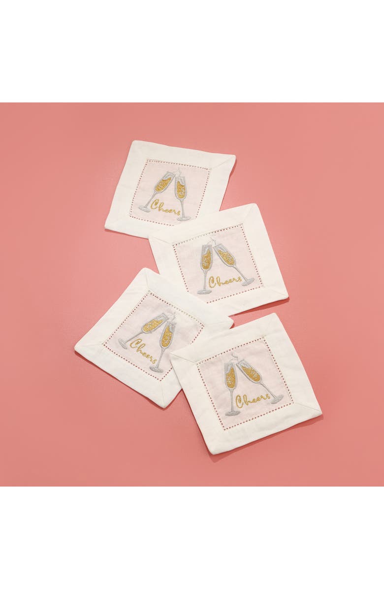 Tiramisu Fizz & Flutes Embroidered Linen Cocktail Napkins, Alternate, color, Gold/ Silver