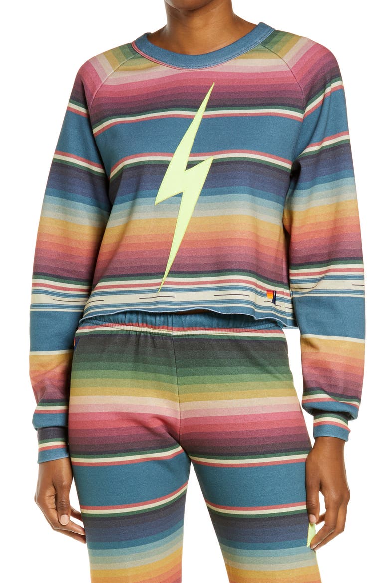 Women's Serape Bolt Stitch Crop Sweatshirt, Main, color, BLUE