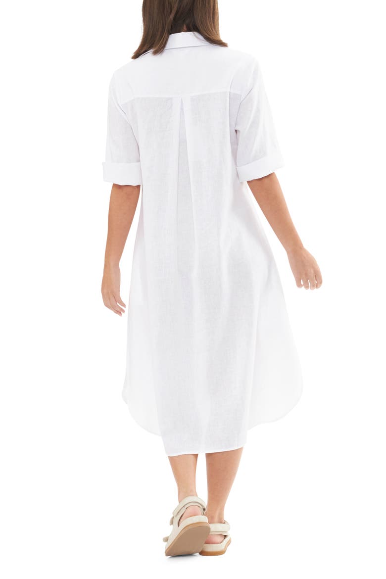 Joyce Belted Linen Blend Midi Maternity Shirtdress, Alternate, color, WHITE