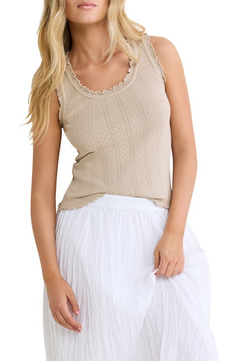 Ella Rib Lettuce Trim Cotton Pointelle Tank (Regular & Petite)