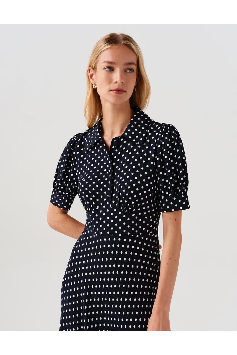 Wilma Spot Midi Tea Dress, Alternate, color, Navy Spot