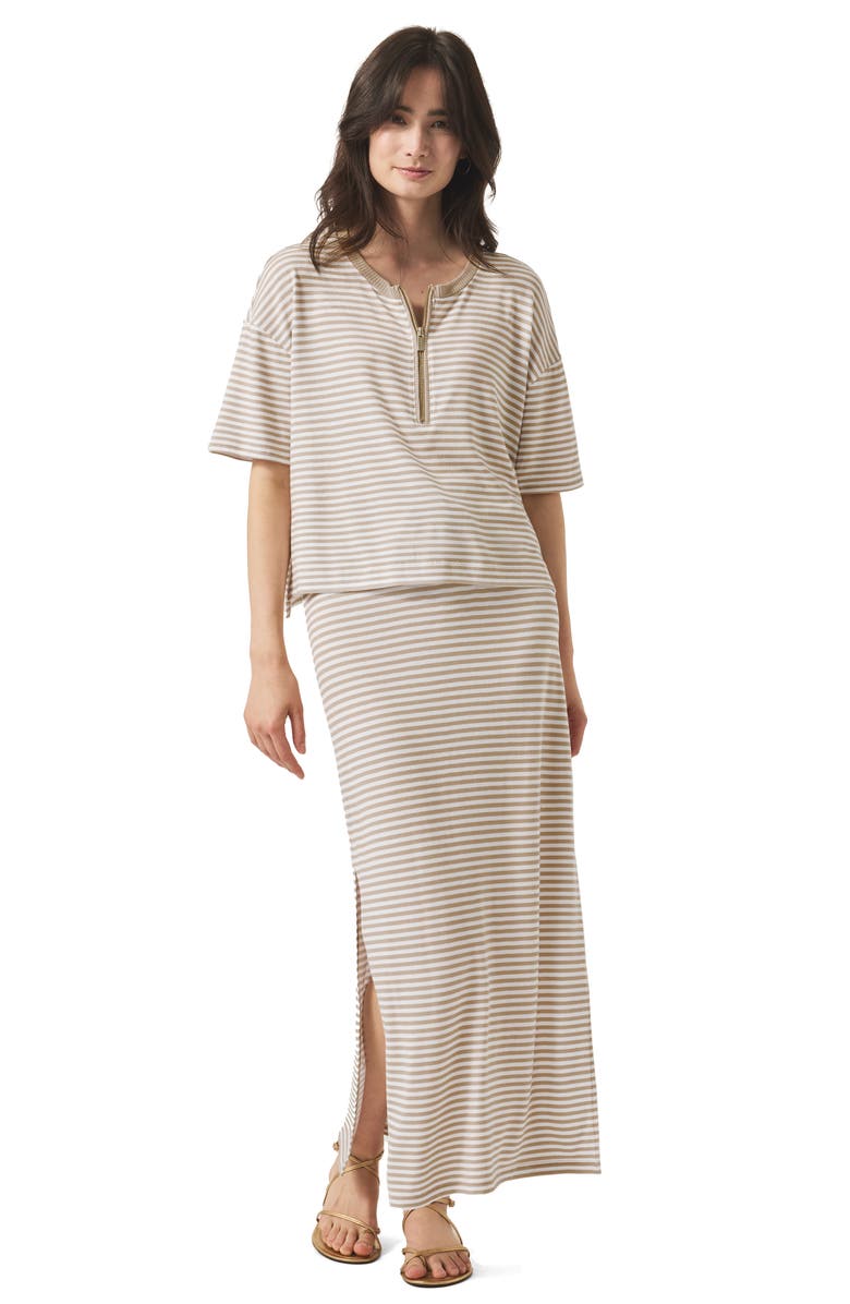 Splendid Brooke Stripe Short Sleeve Half Zip T-Shirt, Alternate, color, Fawn Stripe