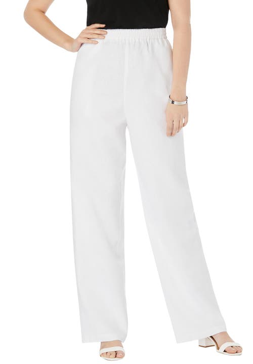 Jessica London Lightweight Linen-blend Straight-leg Pants In White