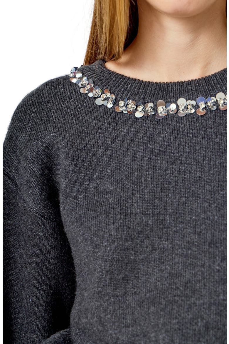 Pailette Trim Sweater, Alternate, color, CHARCOAL
