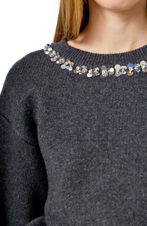 Endless Rose Pailette Trim Sweater In Gray