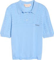 Marni Short Sleeve Openwork Knit Virgin Wool & Silk Polo Sweater