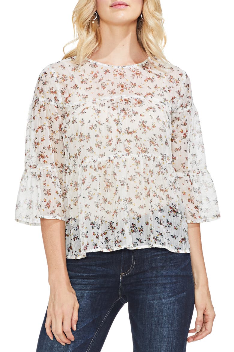 Ditsy Manor Tiered Ruffle Blouse, Main, color, ANTIQUE WHITE