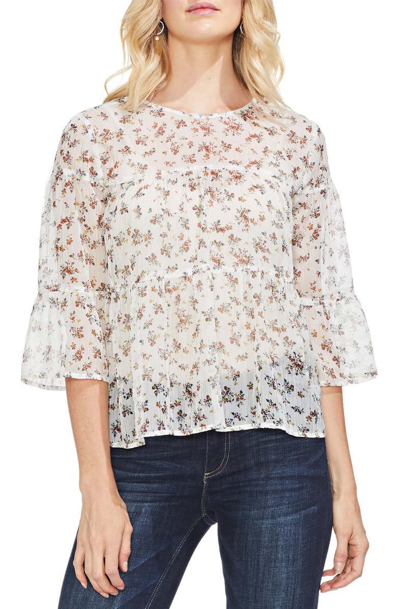 Vince Camuto Ditsy Manor Tiered Ruffle Blouse, Main, color,