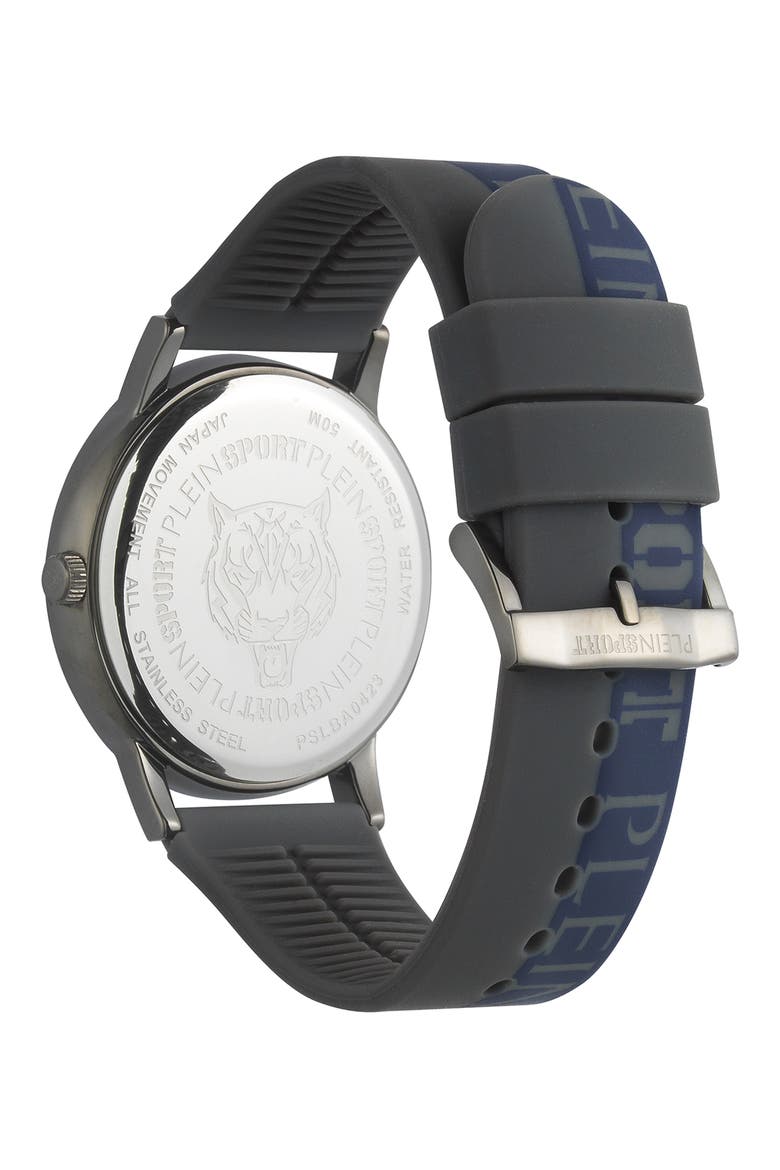 Three-Hand Quartz Silicone Strap Watch, 44mm, Alternate, color, GUN