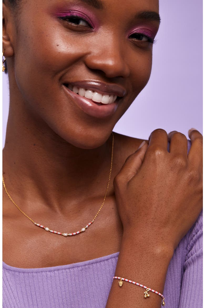 Miyuki & Faux Pearl Necklace, Alternate, color, GOLD
