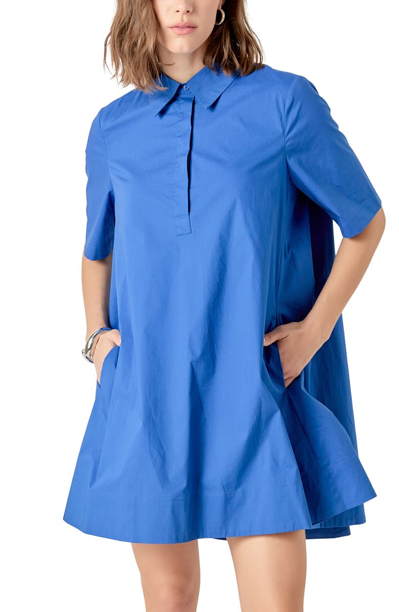 English Factory Trapeze Cotton Shirtdress, Alternate, color, Blue