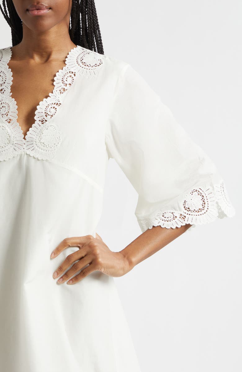 POSSE Darya Broderie Trim Kaftan Minidress, Alternate, color, Cream