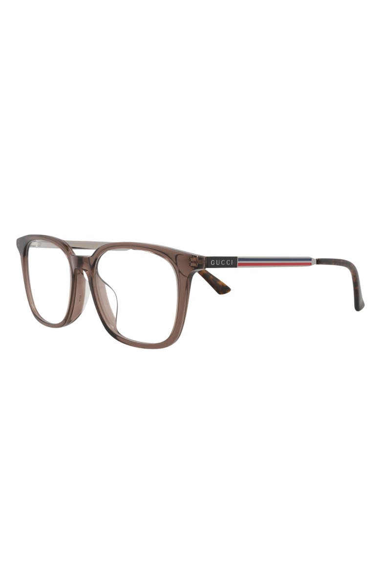 Gucci 52mm Square Optical Glasses, Alternate, color, Brown Ruthenium Transparent