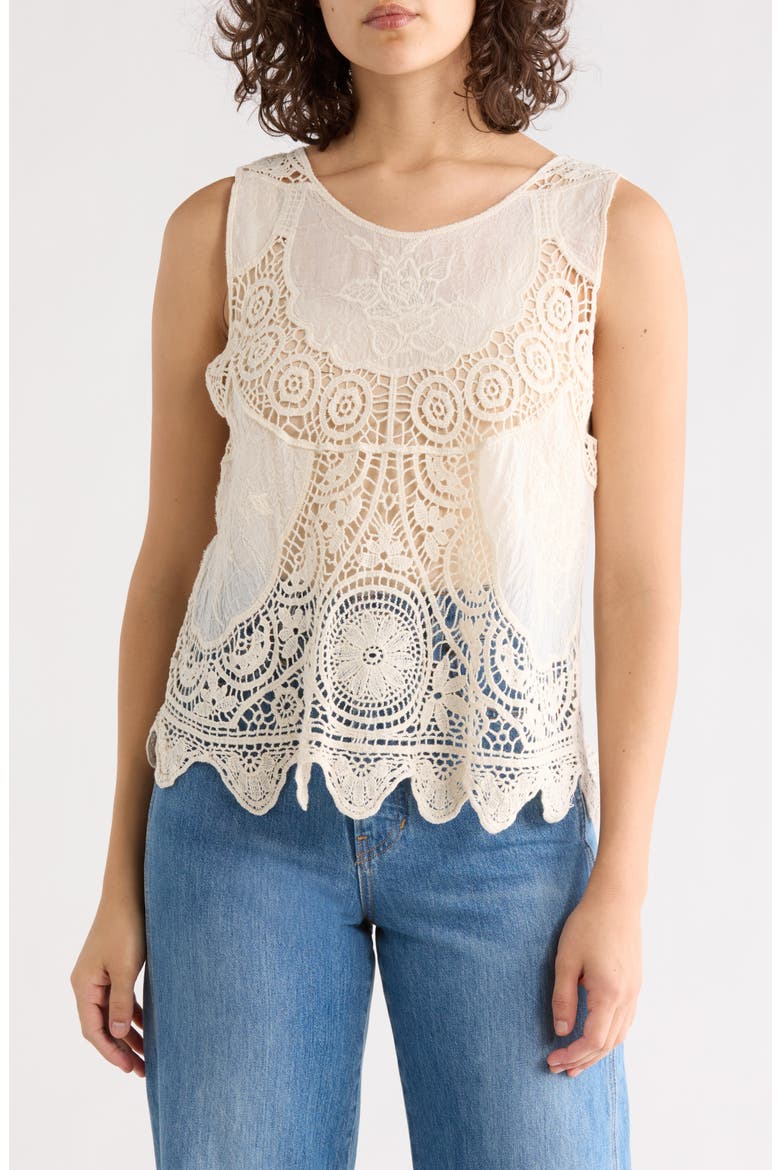 Mixed Media Scalloped Tank, Main, color, NATURAL