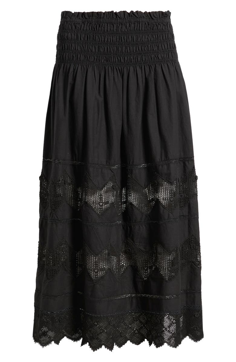 THE GREAT. The Rosette Crochet Trim Cotton Pull-On Skirt, Alternate, color, Black