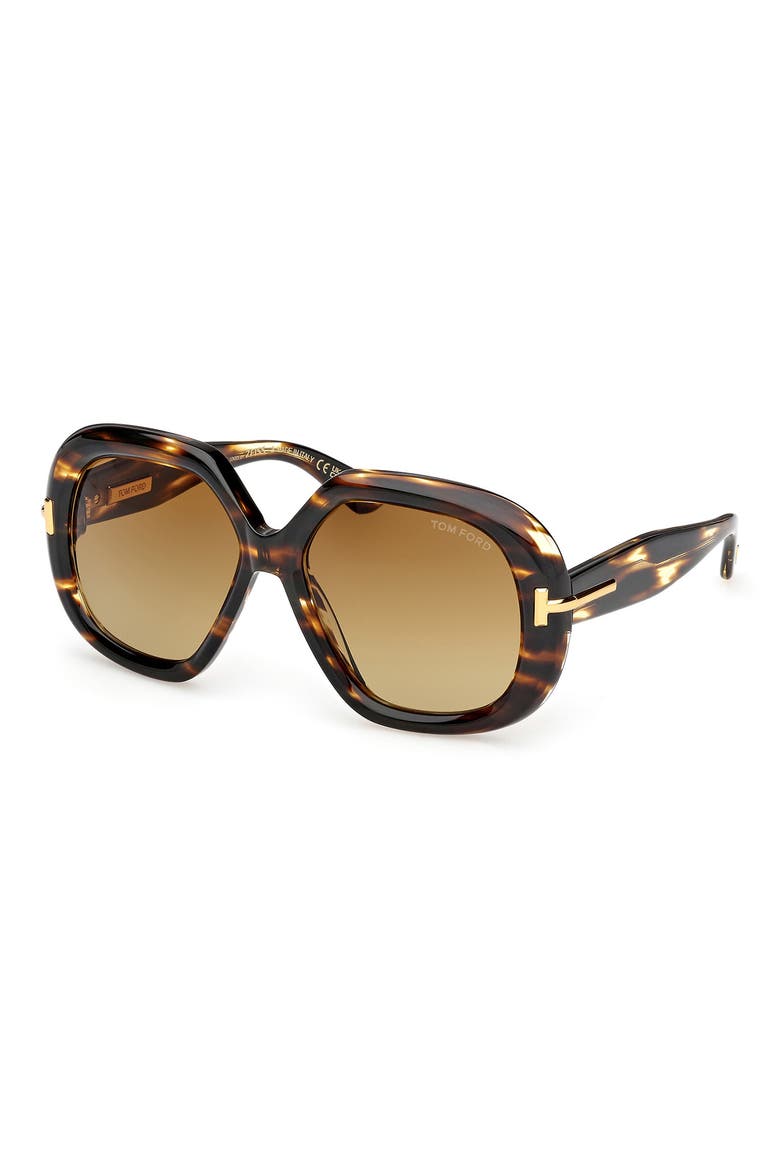 56mm Geometric Sunglasses, Alternate, color, BROWN STRIPED BEVELED/ BROWN