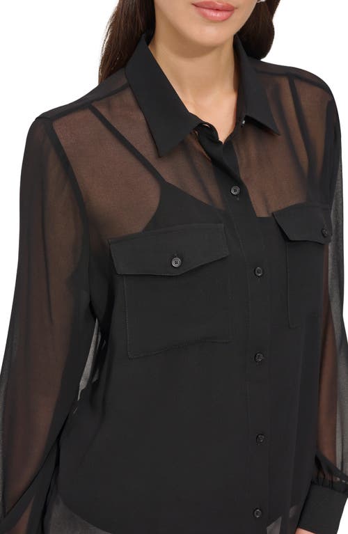 Dkny Chiffon Button-up Shirt In Black