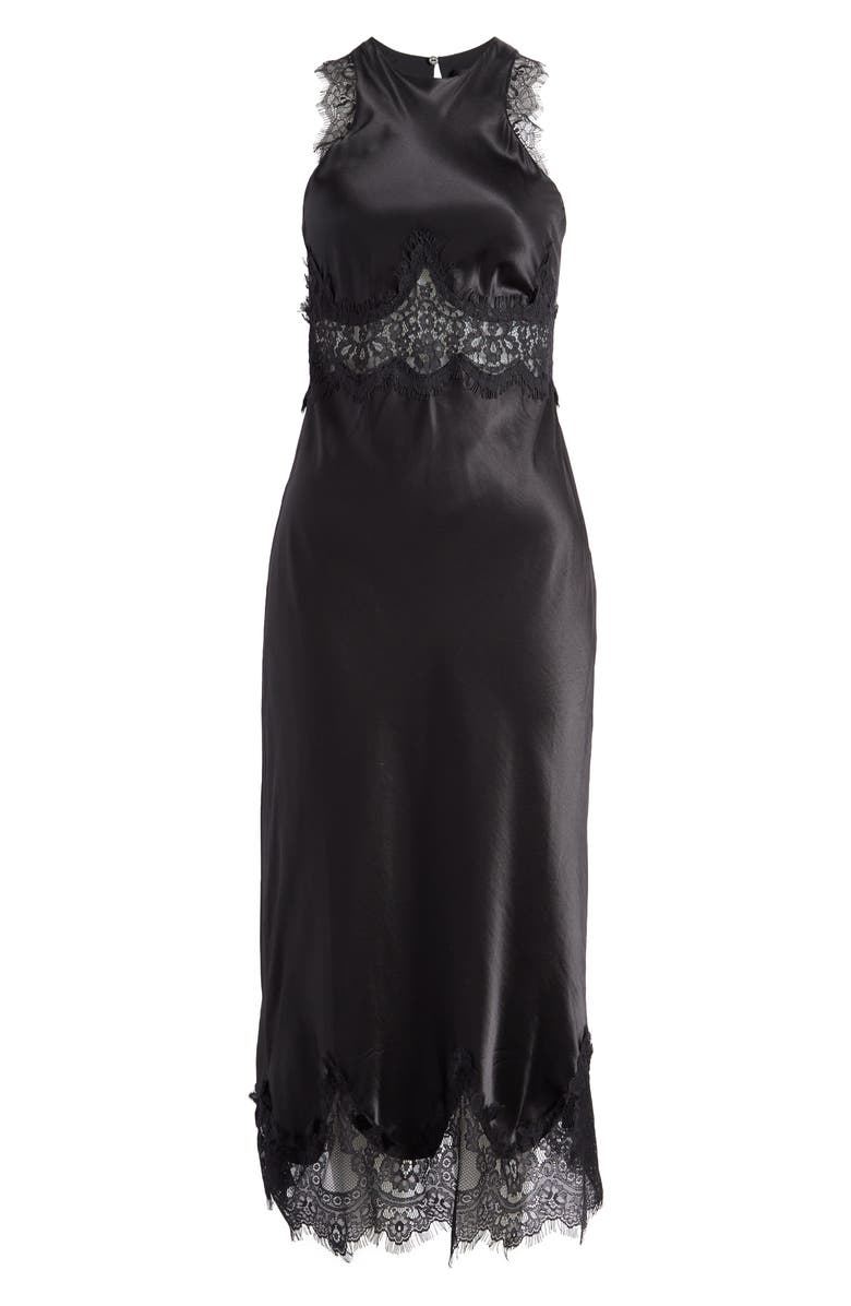 AllSaints Alula Lace Trim Satin Maxi Dress, Alternate, color,