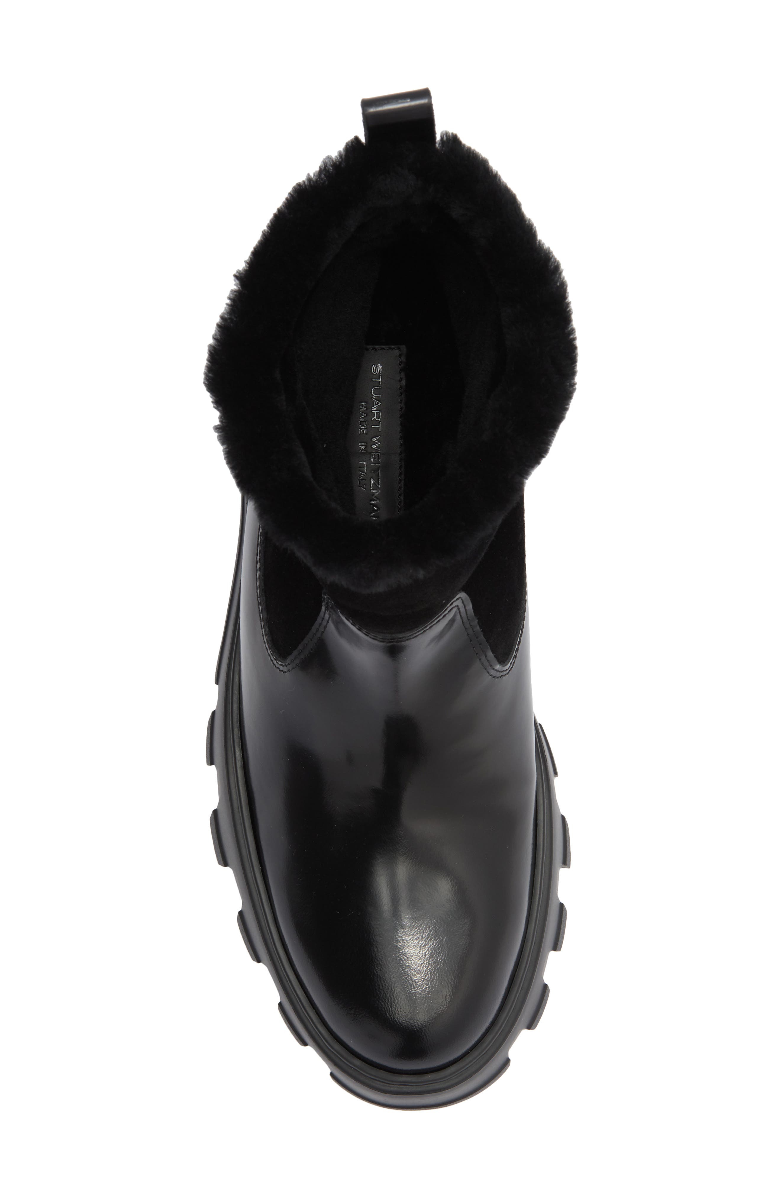 Stuart Weitzman Alton Genuine Shearling Lined Lug Sole Boot, Alternate, color, Black