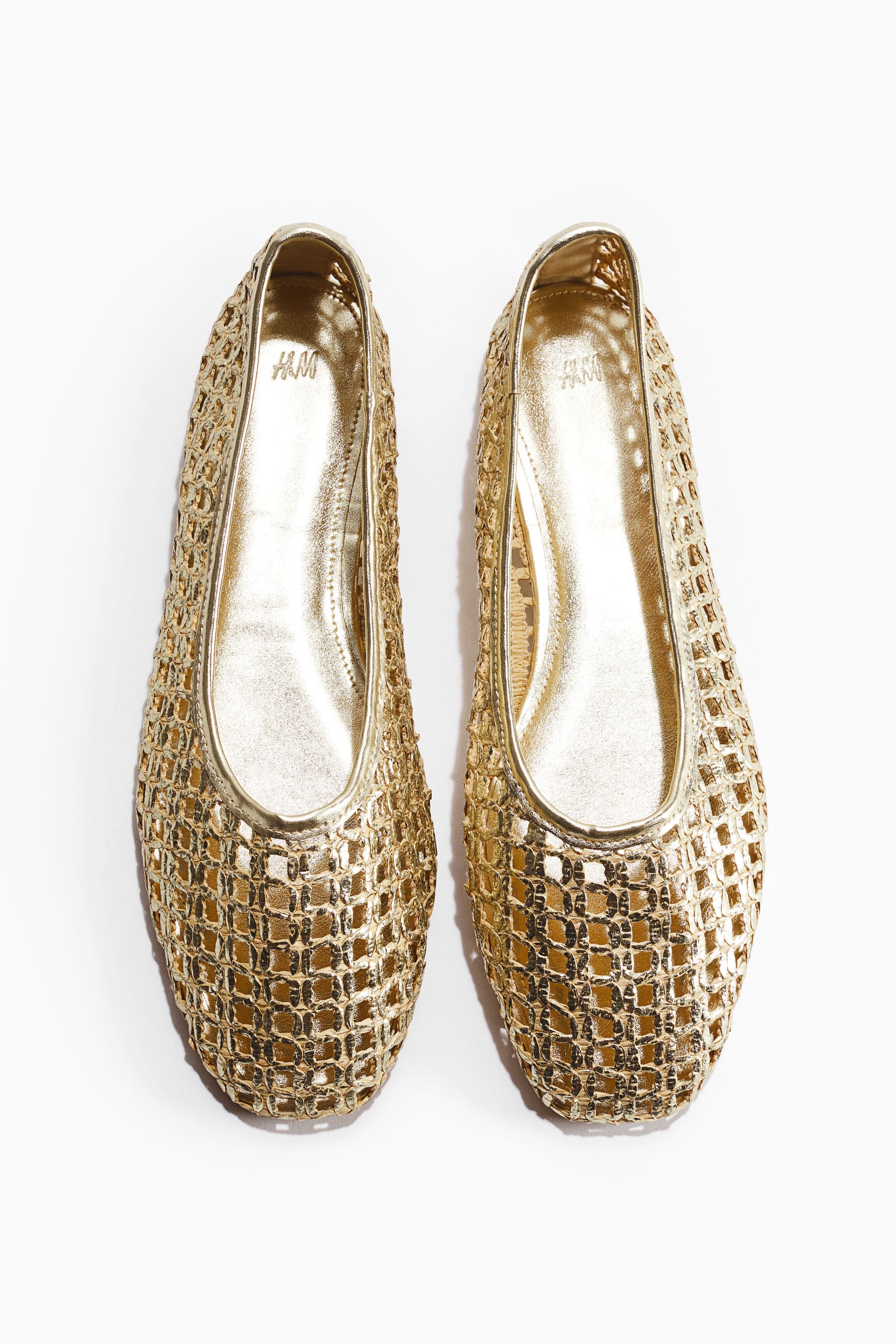 H&M Straw Ballet Flats, Main, color, Gold-Colored