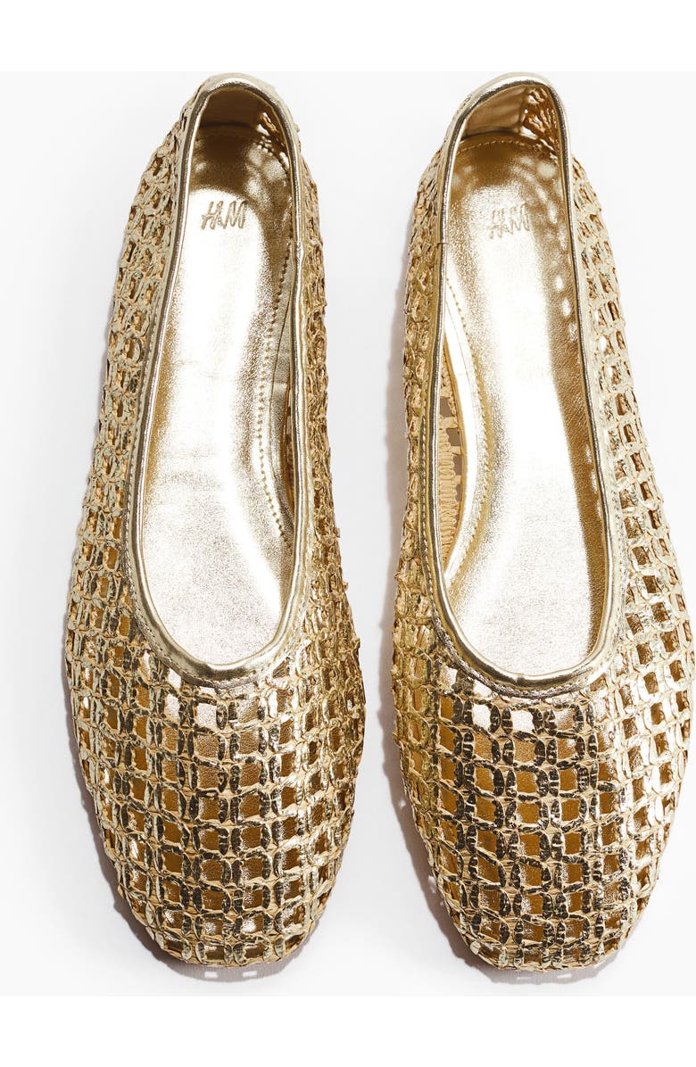 H&M Straw Ballet Flats, Main, color, Gold-Colored