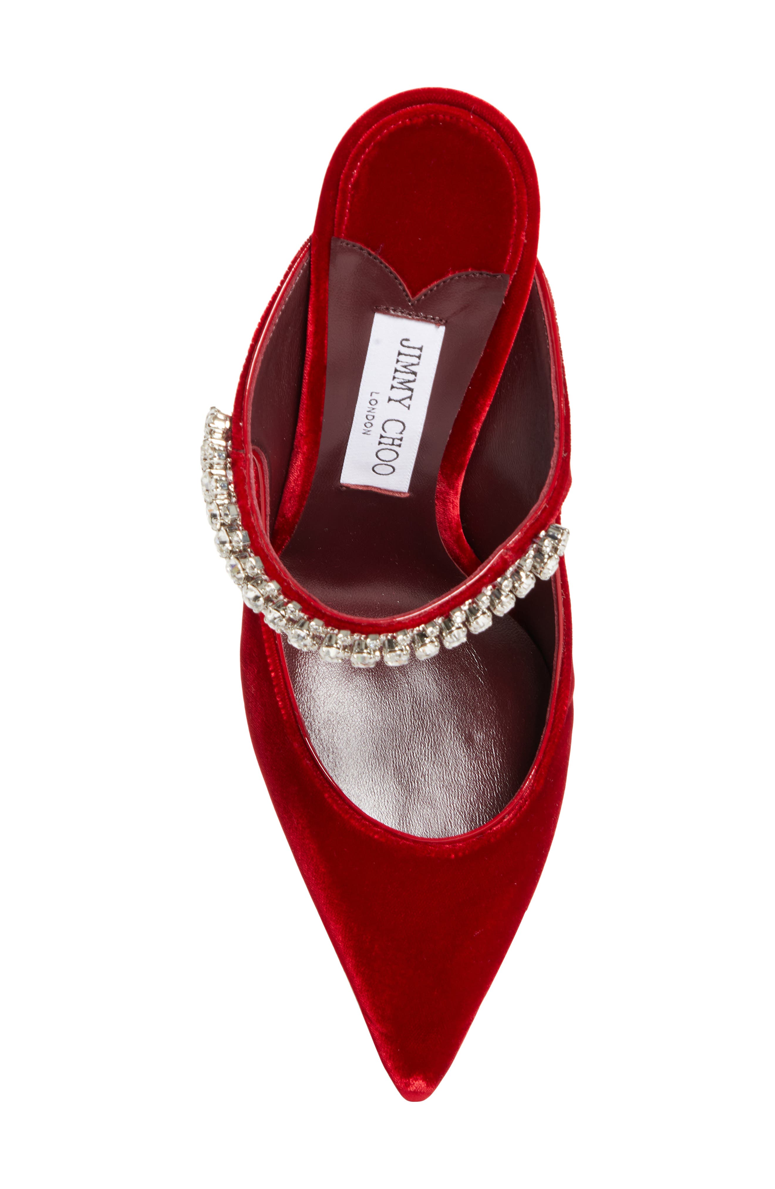 Jimmy Choo Bing Crystal Embellished Satin Mule, Alternate, color, Ruby Red