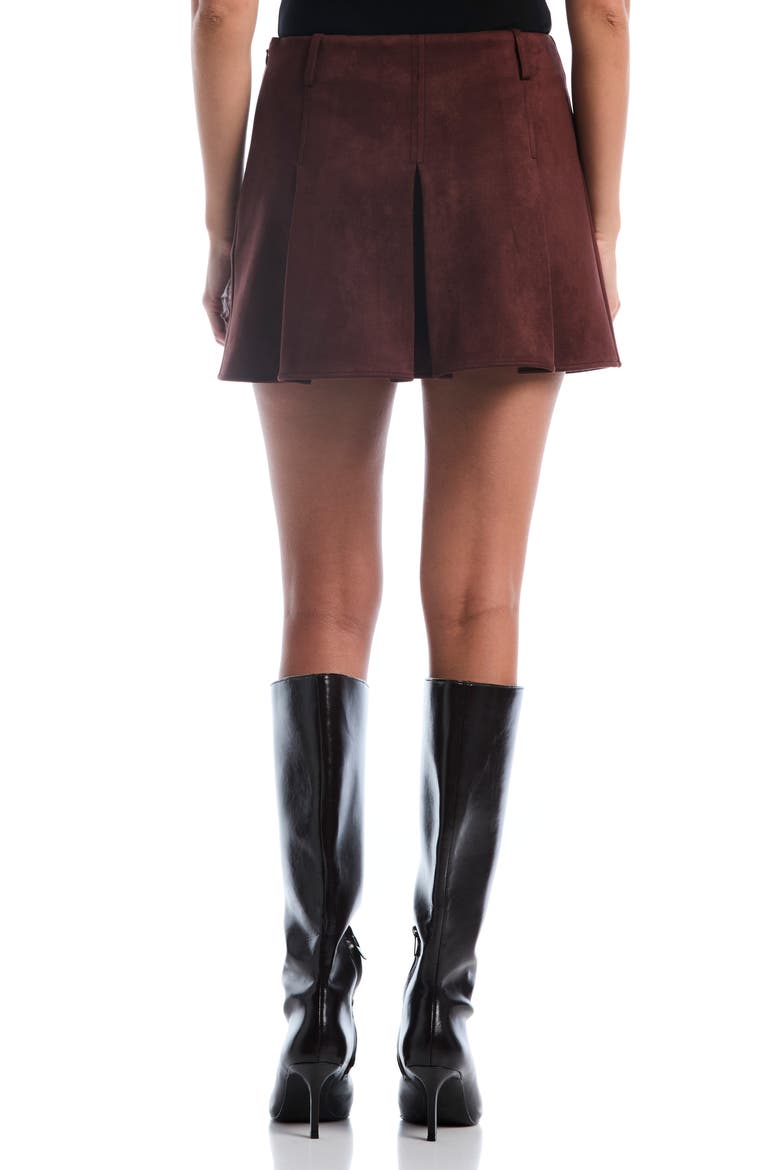 Pleated Faux Suede Miniskirt, Alternate, color, BITTER CHOCOLATE