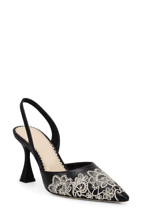 Scarlett Embroidered Lace Leather Slingback Pump