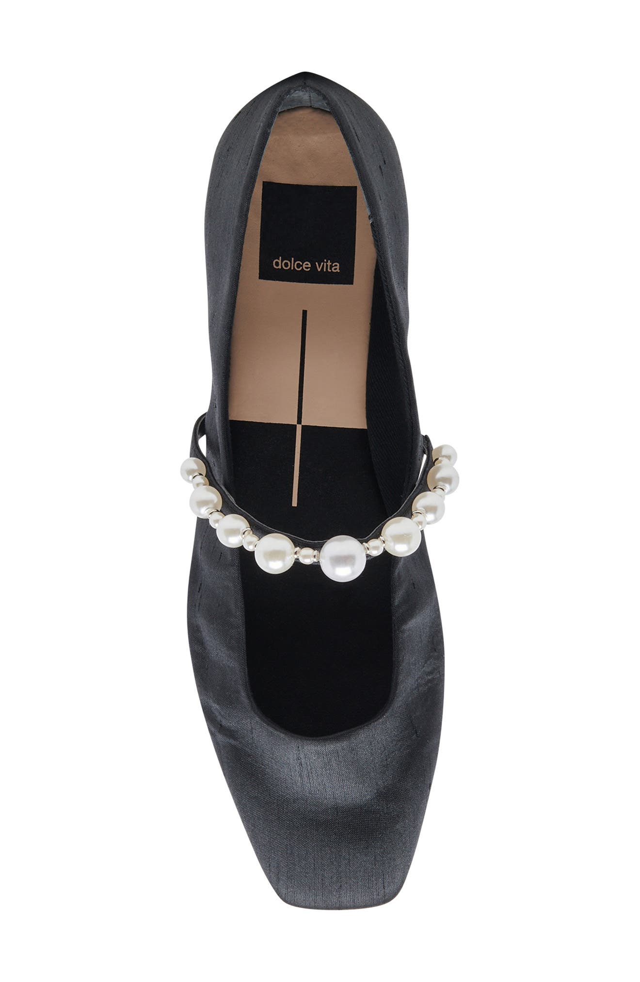 Roxana Imitation Pearl Ballet Flat, Alternate, color, ONYX SATIN