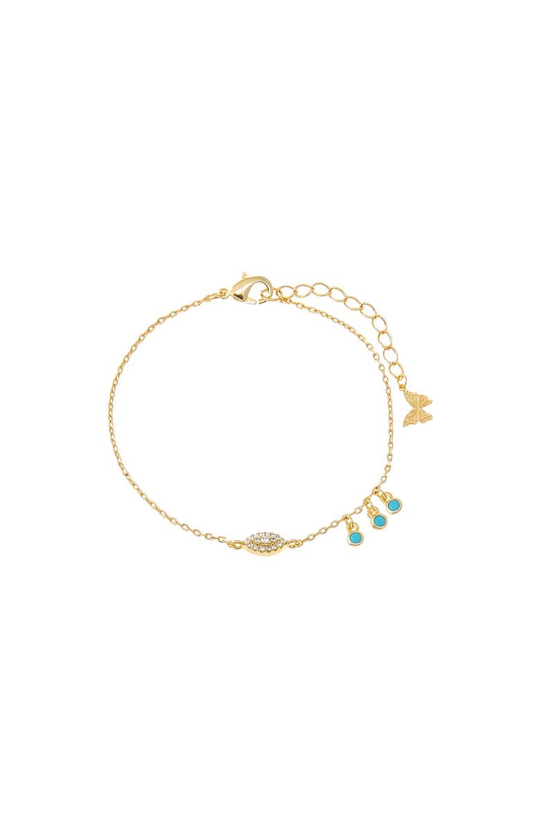 BY ADINA EDEN Evil Eye X Dangling Turquoise Bezel Bracelet, Main, color, Gold