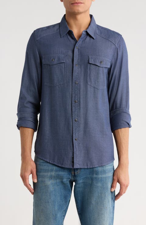 Herringbone Crossdye Western Long Sleeve Button-Up Shirt