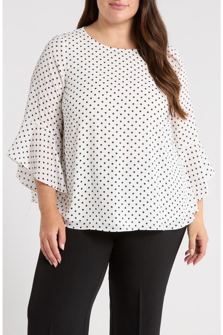 Ruffle Sleeve Top, Main, color, WHITE/ BLACK