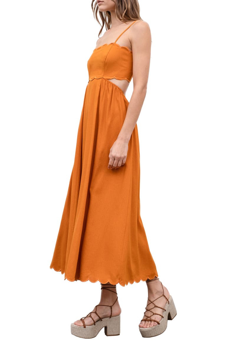 MOON RIVER Scalloped Linen & Cotton Midi Dress, Alternate, color, 