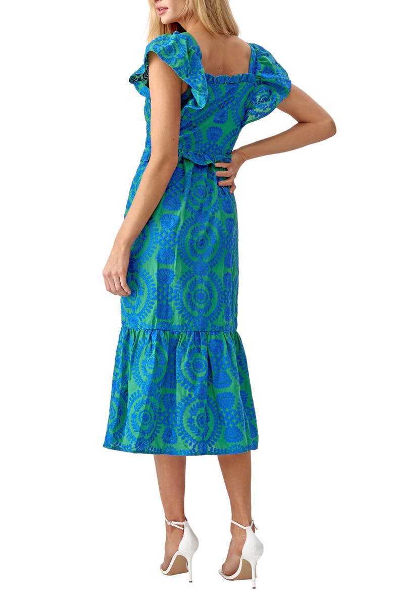 Adelyn Rae Selene Embroidered Smocked Cotton Midi Dress, Alternate, color, 