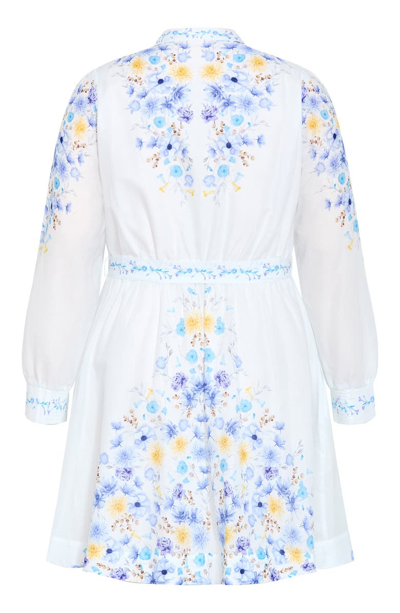 City Chic Elia Placed Floral Long Sleeve Cotton Dress, Alternate, color, Blue Patrice Bdr