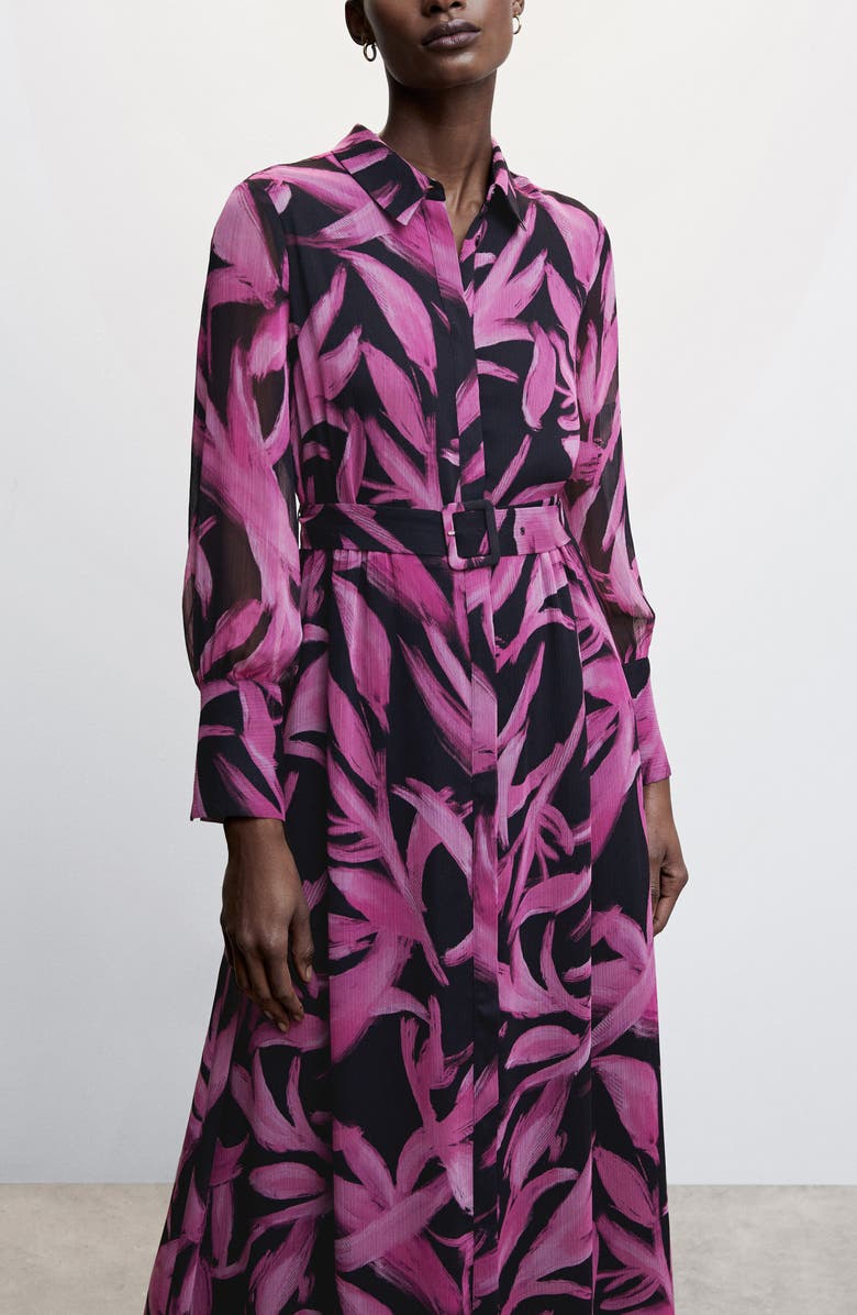 MANGO Long Sleeve Leaf Print Dress, Alternate, color, 