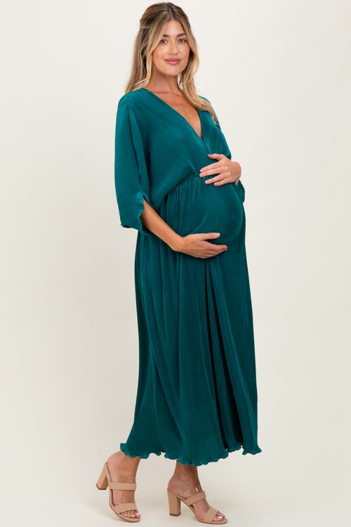 Pinkblush Pleated Satin Dolman Sleeve Maxi Dress In Green